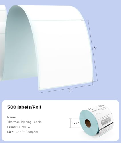 Image of RONGTA 4x6 Thermal Labels, Fanfold Shipping Label Compatible with Thermal Printers,Clear Printing,Permanent Adhesive,500 Sheets per Stack (White, 1 Roll | 500 Labels)