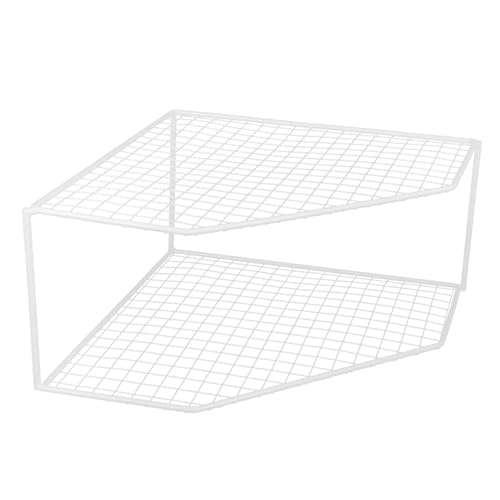 ASAKKURA Estante para Ollas de Hierro Blanco Doble Capa 12 Cm de Alto, Organizador Compacto para Cocina, Rejilla para Escurrir Sartenes y Almacenamiento en Esquina, Soporte Práctico