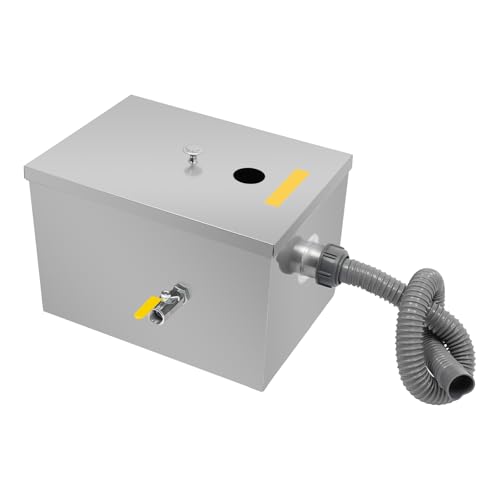 Commercial Grease Trap Interceptor, Under Sink Grease Trap Stainless Steel Interceptor Top Inlet with Drainage Pipe and Lid for Restaurant Home Kitchen Tools, 13.79