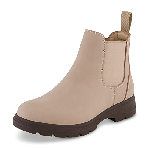 CUSHIONAIRE Women's Britain Chelsea Boots. Soft Vegan Leather, Non-Slip Sole, Memory Foam, Back Pull Tab, Ankle Boots for Women, SAND 8