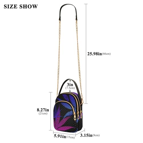 Single Shoulder Handbags Animal Floral Chain Strap Phone Wallet Handbag Quilted Ladies Tote Crossbody Satchel Purple Blue Leaves Black3