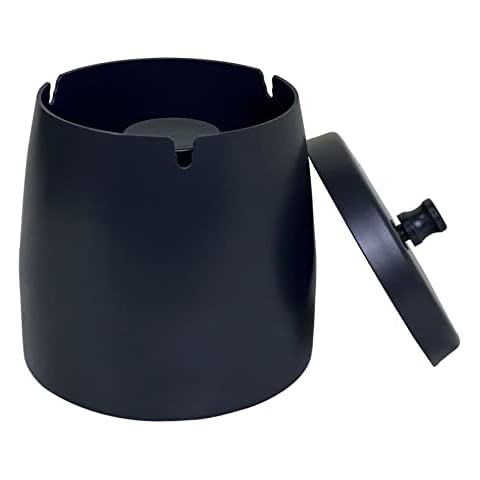 Stonebroo Outdoor Ashtray, 10.5 x 10.2 cm (H x D), Heavy Windproof Ashtray with Lid, Stainless Steel Table Ashtray, with Non-Slip Base, Grey LYH01G01 Cover