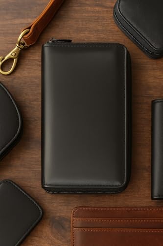 RFID Premium Soft Leather Zipper Wallet Business & Credit Card Case Holder Bifold (Black)2