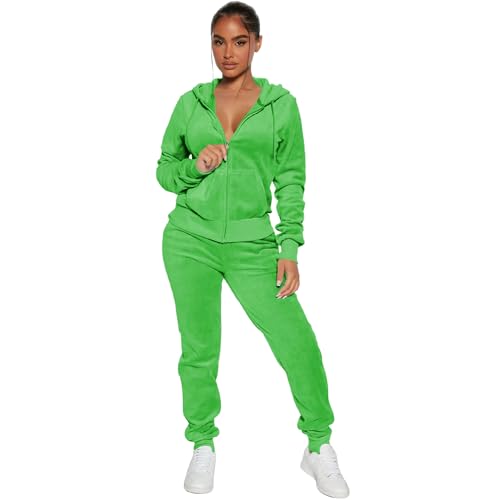 yidengymx Womens 2 Piece Velour Tracksuit Two Piece Soft Velvet Hooded Outfits for Women Small Hoodie/Jogger Pants-green