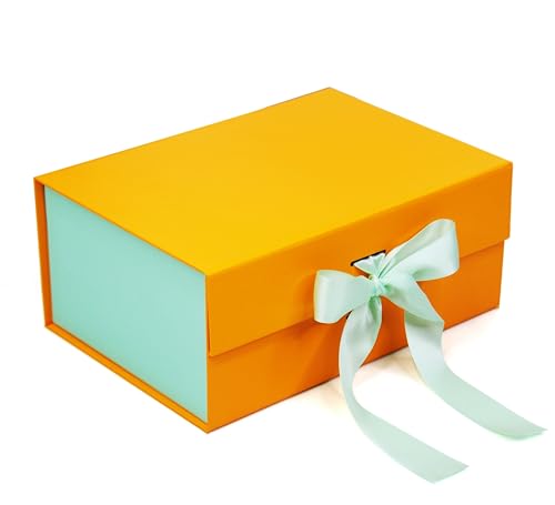 Image of RBS - Gift Boxes For Packing (23 x 16 x 10cm) Folding Gift Box (1 Pack) Rectangular Gift Box Empty Multipurpose Gift Hamper Box Empty Holds Upto (5 kg) Hamper Box with Ribbon (Mango Mint)