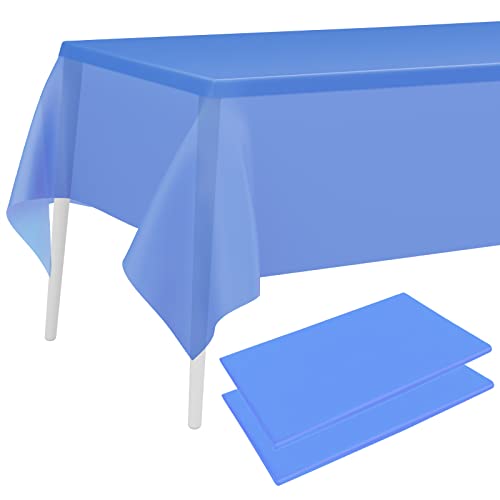 PLULON 2 Pcs Bleu Nappe en Plastique Couverture De Table 137 x 274 cm Rectangle Couverture De Table pour Fournitures fête Douche bébé Mariage Anniversaire Enfants Fête Maison Décorations De Table