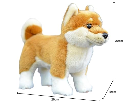 Tiny Heart Shiba Inu Hund Stofftier Plüschtier 28cm/11” realistisches Shiba Inu Hund Plüsch schönes Tier niedliche und weiche Geschenke Hund für Kinder Jungen und Mädchen Spielzeug braun