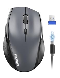 TECKNET PRO Kabellose Maus Wiederaufladbar, Silent Funkmaus 6400 DPI, 2,  GHz Computermaus, Ergonomische Griffe, 6 Tasten, Tragbar Maus für PC, Laptop, hromebook, Mac-Grau