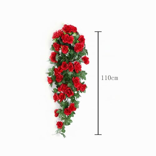 Blumen Künstlich,Yiyifor 2 pcs Künstliche Hängepflanzen Künstliche Blumen Rosen Rot für Außen- und Innenhochzeit Wand Dekoration (Rot) – Bild 2