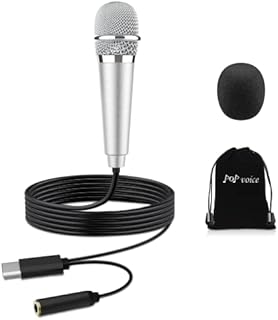 USB C Mini Karaoke Microphone for Android Phone, Laptop, Tablets Small ASMR Microphone for Voice Video Recording Singing, Vlogging, Podcasting YouTube (1 PCS Silver)