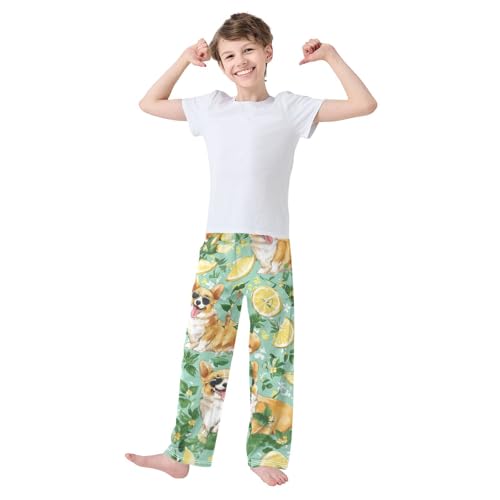 Corgi Dog Lemon Boys Long Pants Soft Trousers Elastic Waist Kids Lounge Bottoms with Pockets S-XL3
