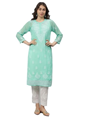Image of Seva Chikan Hand Embroidered Lucknowi Chikankari Georgette Kurta with Inner Slip SCL4711