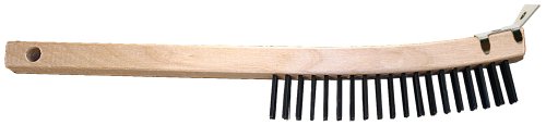 PFERD 85003 Maintenance Hardwood Block Wire Scratch Brush, Curved Handle with Scraper, Carbon Steel Bristles, 3