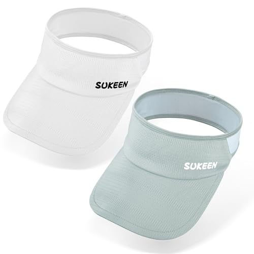 Sukeen 2 Packs Kids Sun Visor Hats for Girls Boys,Lightweight Sports Cap Cooling UPF50+ Sun Hat for Running Outdoor Activity (White+Light Gray)