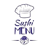 Pegatinas de pared Restaurante asiático Sushi Menú Bar Cocina japonesa 32x48.5cm Impermeable Azul oscuro