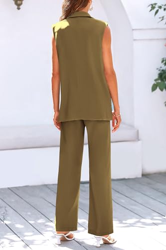 Image of PRETTYGARDEN Women's 2 Piece Outfits Sleeveless Suit Vest and Wide Leg Pants Business Casual Blazer Sets