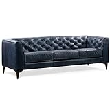 Poly & Bark Essex Leather Couch - 89-Inch Sofa with Tufted Back - Full-Grain Leather Sofa for Living Room with Feather-Down Topper - Living Room Couch - Vintage Italian Leather in Midnight Blue