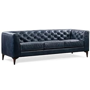 Poly & Bark Essex Leather Couch – 89-Inch Sofa with Tufted Back – Full-Grain Leather Sofa for Living Room with Feather-Down Topper – Living Room Couch – Vintage Italian Leather in Midnight Blue