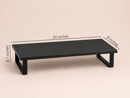 Image of Wooden Monitor Stand with Storage Organizer For Desk, Tables, Office, Home, Studio, Study Table | Desktop Ergonomic Monitor Stand Riser (Black, Large (with metal legs))