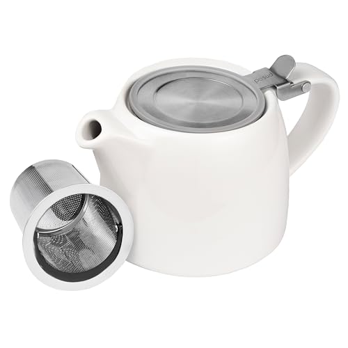 posud Ceramic Teapot with Infuser – Small Porcelain Loose Leaf Teapot for 2 – 550ml / 18.6 Oz Stump Tea Pot for 2 Cups with Strainer (White)