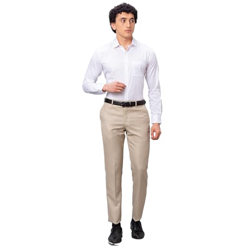 Image of Park Avenue Men's Smart Fit Polyviscose Blend Flat Front Structure Pattern Fawn Formal Trouser