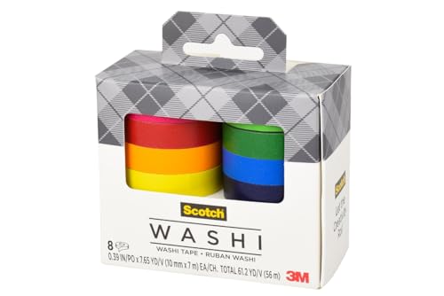Image of Scotch Washi Tape, Solid Color Rainbow Design, 8 Rolls, Great for Bullet Journaling, Scrapbooking and DIY Decor (C1017-8-SOL1)