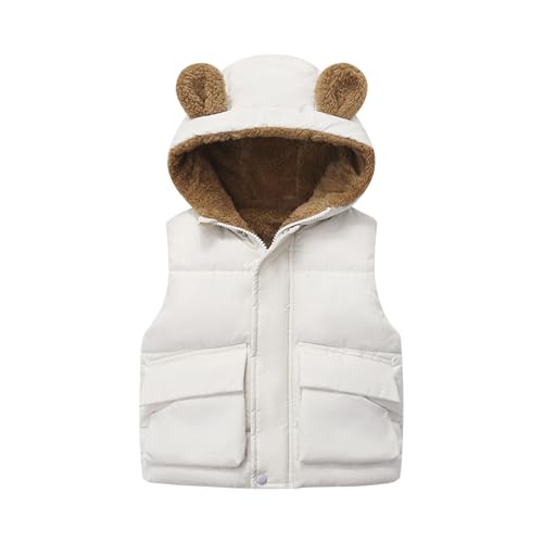 EnJoCho Toddler Boys Girls Hooded Puffer Vest Padded Warm Winter Jacket Sleeveless Bear Ears Zipper (Beige, 7-8 Years)