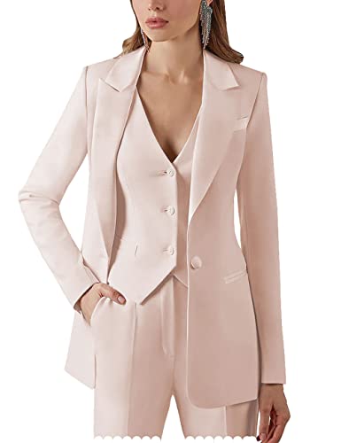 Women's Suits Formal Slim Fit 3 Piece Long Sleeved Elegant Blazer Notched Lapel Jacket for Work Set