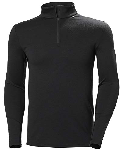 Helly-Hansen Mens LIFA Merino Midweight 1/2 Zip Base Layer Shirt, 990 Black, Large