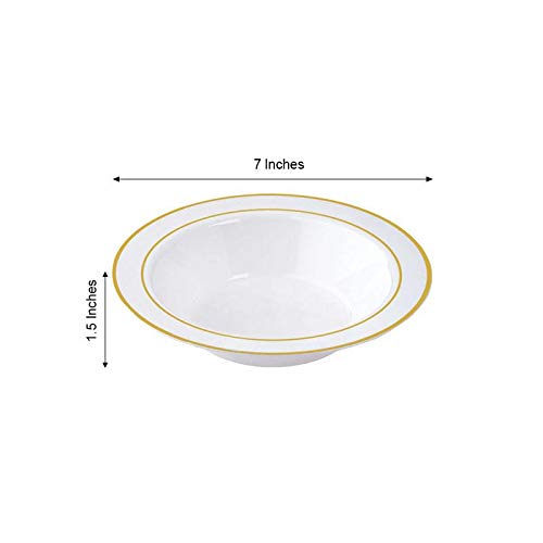 Balsa Circle 30 pcs 12 oz White with Gold Trim Plastic Round Bowls - Disposable Wedding Party Catering Tableware