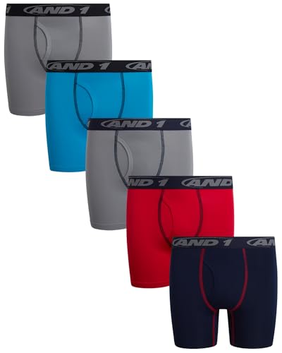 AND1 Boys Boxer Briefs - 5 Pack Performance Boys Underwear Boxer Briefs with Functional Fly Pouch, 5