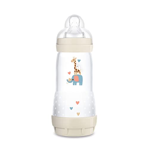 MAM Easy Start Anti-Colic Babyflasche (320 ml), Milchflasche mit innovativem Bodenventil gegen Koliken, Baby Trinkflasche mit Sauger Größe 2, 4+ Monate, Elefant/Giraffe