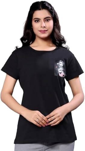 modern prints Women's Black Cotton Long Polo T-Shirt Stylish, Comfortable for Everyday Outfits and Relaxed Looks.-picture-42
