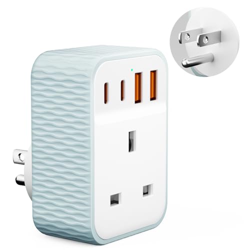 UK to US Plug Adaptor 5 in 1 USA Travel Adapter with 2 USB A Ports & 2 USB C Ports(5V/3.4A) American to UK Plug Adapter Plug Adapter from UK to USA for US Canada Mexico Colombia Thailand(Type B)