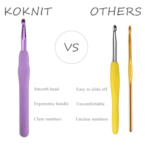 Image of KOKNIT 12 PCS Crochet Hooks, Ergonomic Handle Crochet Hooks Set for Arthritic Hands, Comfortable Smooth Crochet Needles Extra Long Knitting Needles with Stitch Markers (12PCS)