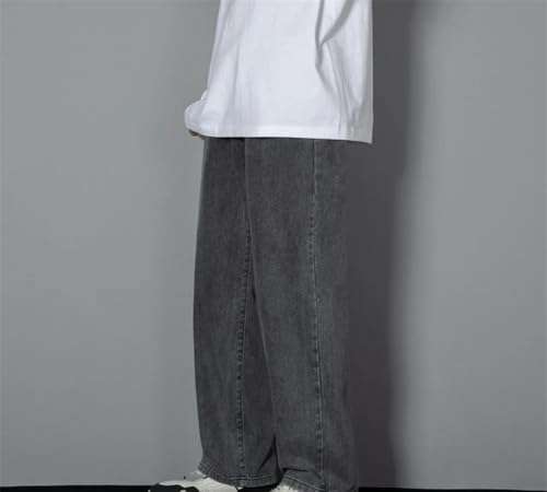 Men's Casual Long Jeans Four Seasons Solid Color Button Straight Denim Wide-Leg Pants4
