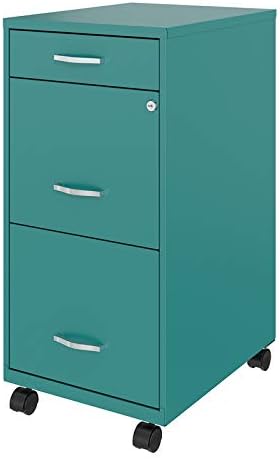 Archivador de metal móvil de 3 cajones de 18" de profundidad en verde azuladoturquesa