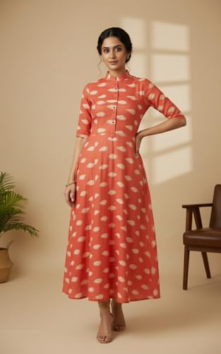 Image of Cotton Pochampally ikat unstitched blouse, Kurthi, long frock fabric material for women (1 meter, 2 meters & 3 meters)