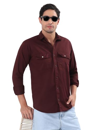 Image of Premium Men Plain Shirt Full Sleeve | Button Down Collar RFD Lightweight Fabric | Regular Fit Casual Wear Shirt with Double Pocket Design