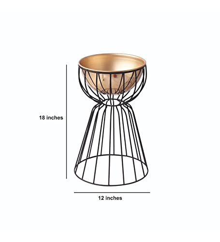 Image of Decor de Maison Handcrafted Twin Medium Bloom Floor planters|Modern Planter|Decorative Metal Planters for Lawn /Garden /Balcony / |Luxury Planter for Living Room /Office /Home (Gold Bowl, Small)