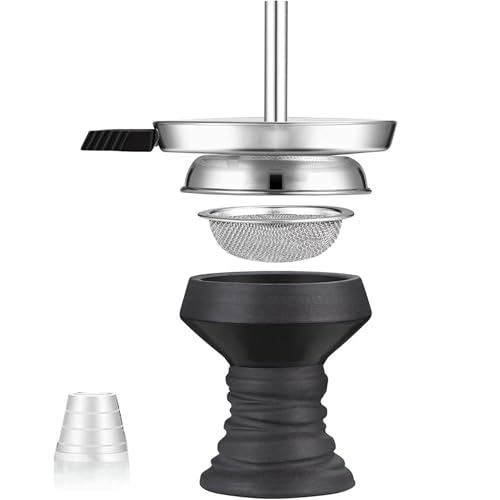 Shisha Kopf Set mit Kaminaufsatz schwarzer Tonkopf Handarbeit inkl. Kaminaufsatz + Shisha Sieb - Zubehör Set
