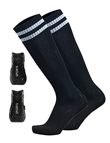 MUMUBREAL Youth Kids Soccer Socks And Shin Guards, Sport Compression Socks Football Equipment for Boys Girls Toddlers Teenagers Black