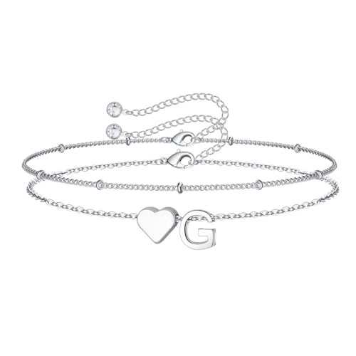 Image of M MOOHAM Easter Gifts for Kids Teens Girls - 14K-Gold-Plated Heart Initial A-Z Bracelets for Women Girl Dainty Gold Bracelets Birthday Easter Basket Stuffers Gifts for Women Teenage Girls Kids Teens