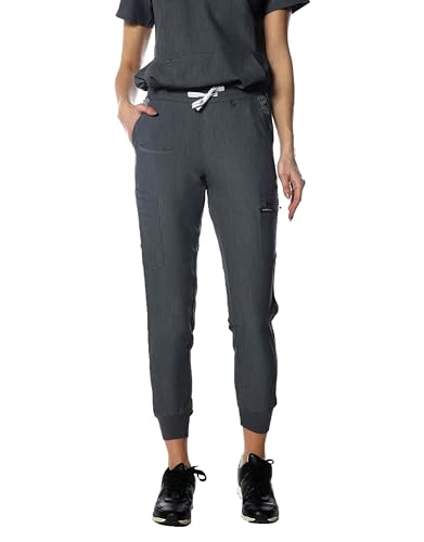 Members Only Women's Valencia Jogger Scrub Pant with Rib Bottom Leg (Graphite, XS)