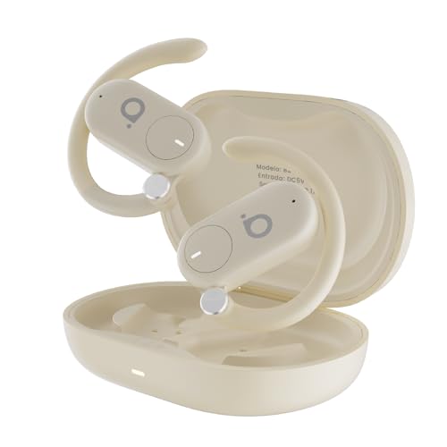 Fone de Ouvido Bluetooth 5.4 Hi-Fi, Cancelamento de Ruído ENC, IPX5 à Prova D'Água, Gancho Ajustável, 100h Standby, Compatível com Android/iOS (Bege)