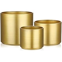 Briful Gold Metal Planters 3.93/4.72/5.9 Gold Flower Planter with Drainage Hole for Outdoor Planting, Indoor Decorative Metal Buckets Floral Arrangement, Home Farmhouse Tables Decor, Set of 3