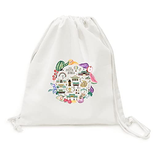 Sac en tissu pliable avec sangle pour fruits légumes et courses à motif Corée