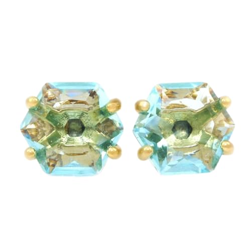 Puces d'oreilles topaze bleue boucles hexagone argent plaqué or femme LK_VSTD_0288