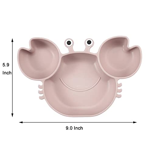 Pandaear Silicone Baby Feeding Set| Silicone Divided Suction Crab Plate And Tiny Cup With Spoons & Forks| Baby Led Weaning Supplies Self Feeding Eating Utensils -Pink #TOP2