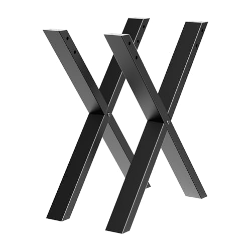 WilTec Bastidores para Mesa 72x60 cm Recubrimiento Polvo Negro Caballetes Perfil-X Patas de Mesa Bricolaje